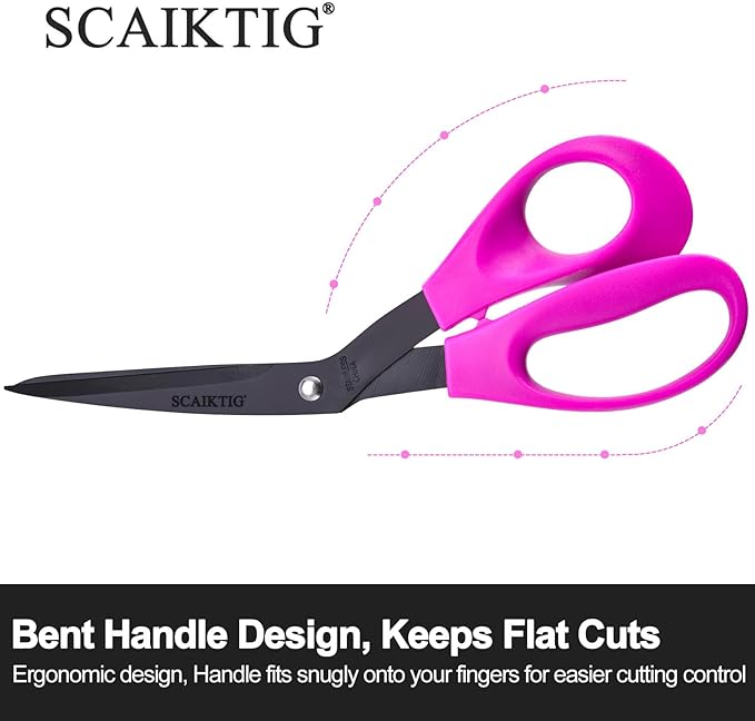 8.5??Bent Fabric Scissors All Purpose Sharp Heavy Duty, Bent Shears for Sewing Crafting Cutting Clothes, Felt, Leather, Paper Supplies, Pink Handle, Titanium Coating Blades, 2-Pack