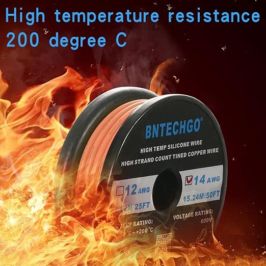 BNTECHGO 14 Gauge Silicone Wire Spool 50 ft Orange Flexible 14 AWG Stranded Tinned Copper Wire