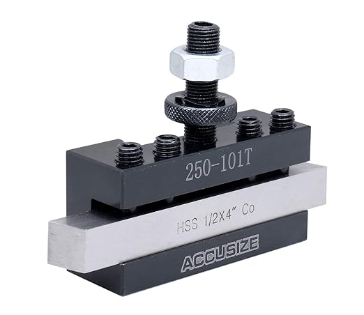 Accusize Industrial Tools Axa 4 Pc Wedge Type Quick Change Tool Post Set for Lathe Swing 6'' - 12'' with 1/2'' M35 Square Lathe Bit, 0251-0155