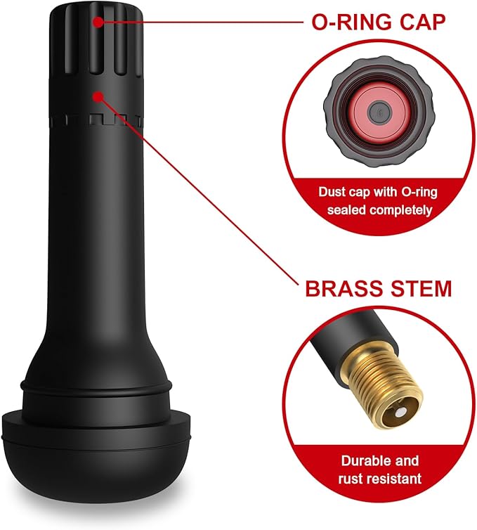 SUNSOUL TR414 Brass Stem EPDM Rubber Snap-in Tire Valve Stems for 0.453 Inch 11.5mm Rim Holes, Pack of 100pcs Valves