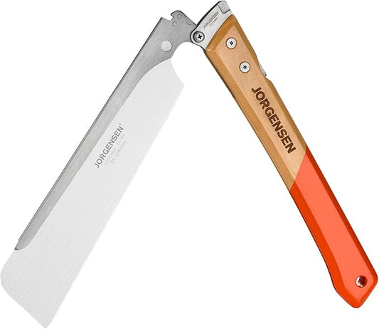 JORGENSEN Japanese Pull Saw, 9.5 Inch Pro Folding Dovetail Saw with Beech Wood Long handle, SK5 Steel Blade Tool-less Quick Change, 21TPI Cross Cut Woodworking Handsaw for Hardwood, Softwood