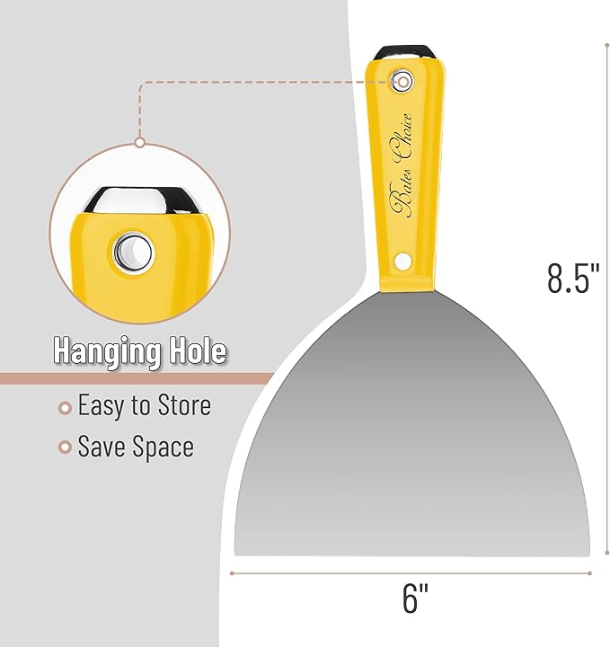 Bates- Putty Knife, 6 Inch, Carbon Steel, Yellow, Flexible, Metal Scraper, Drywall Spackle Knife, Metal Paint Scraper Tool, Putty Knife Scraper, Wall Scraper