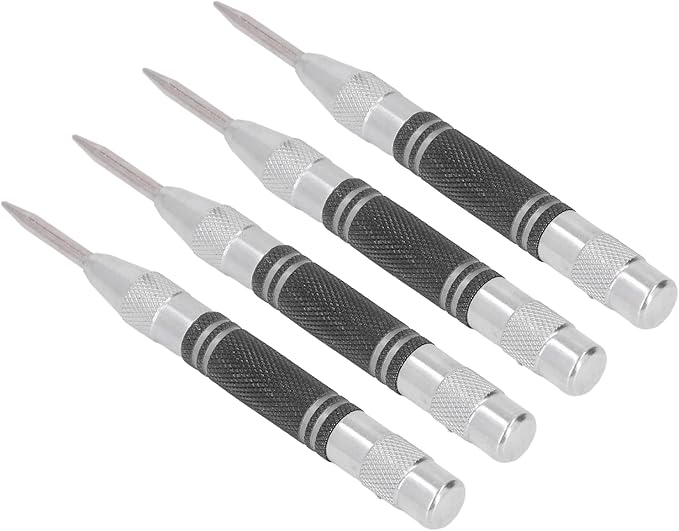 Center Punch, 4Pcs 5inches Center Punch Automatic High Speed Steel Tool Set Kit for Furniture Installation Machine Maintenance (Black White)