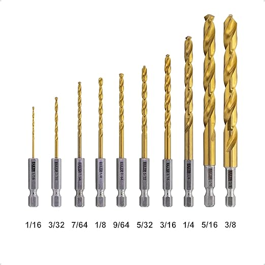 Allen Wrench Drill Bit Set - Railer High Speed Titanium 10pc Hex Shank Drill Bit Set for Impact Driver w/Bit Holder. Multi-Purpose Drill Bits for Metal, Wood, PVC. brocas para Madera