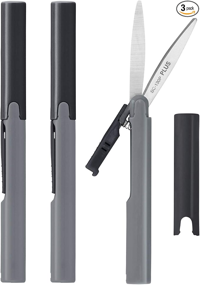 Plus Pen Style Compact Twiggy Scissors with Cover, 3-Pack Charcoal