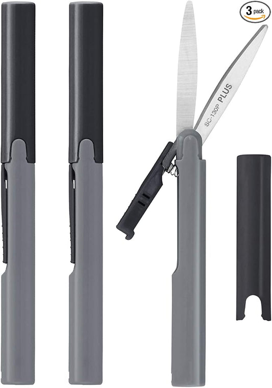 Plus Pen Style Compact Twiggy Scissors with Cover, 3-Pack Charcoal