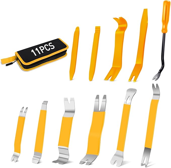 GOOACC 11PCS Trim Removal Tool Kit, Metal & Nylon Pry Tools Set for Car Door Panel, Dashboard, Audio, Clips, Fastener Remover w/Storage Box ??Yellow