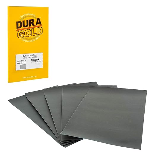 Dura-Gold Premium 1200 Grit Wet or Dry Sandpaper Sheets, 5-1/2" x 9", Box of 25 - Car Color Sanding, Detailing, Polishing Automotive, Woodworking Wood Furniture, Metal Finishing Hand Sand Block Sander