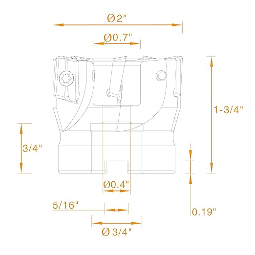 90 Degree Indexable Face Mill with 5 Pcs Carbide Inserts, 2" Cutting Diameter