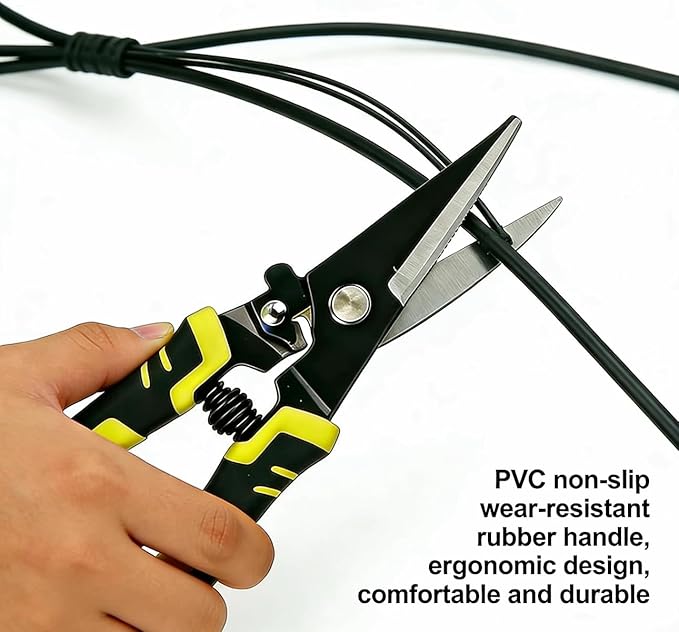 Aviation Tin Snips Set, 2-Piece 8 Inch Straight Cut & Left Cut Aviation Shears, Heavy Duty Metal Shears with Safety Lock for Sheet Metal, Thin Steel, Carpet and Packaging Belt Shearing