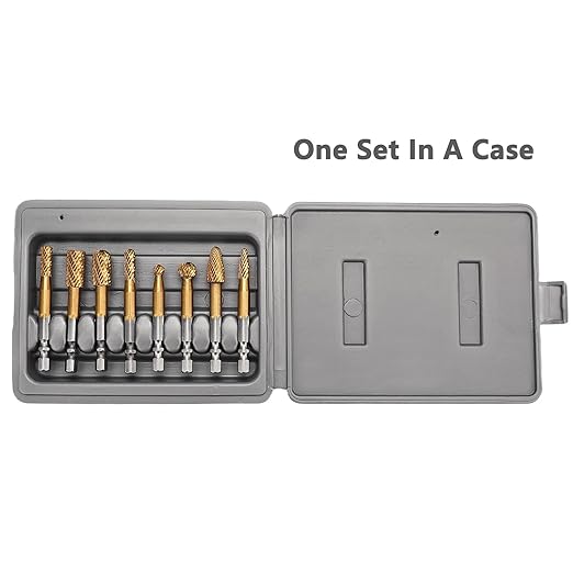 8Pcs Carbide Burr Set (1/4" & 3/8" Diameter) with 1/4 inch Hex Shank,Double Cut Tungsten Carbide Rotary Burr Set for DIY Grinder Metal Wood Carving Engraving Polishing Drilling Grinding Milling