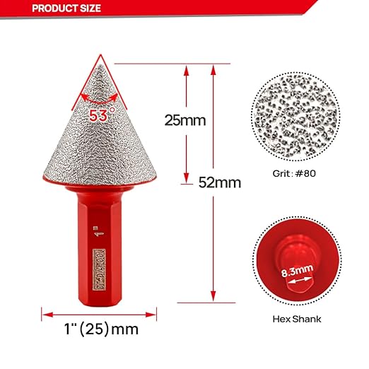 DT-DIATOOL Diamond Beveling Chamfer Bit 1 Inch with Hex Shank for Tile Porcelain Ceramic Granite Marble Existing Holes Enlarging Polishing Shaping Trimming Repairing