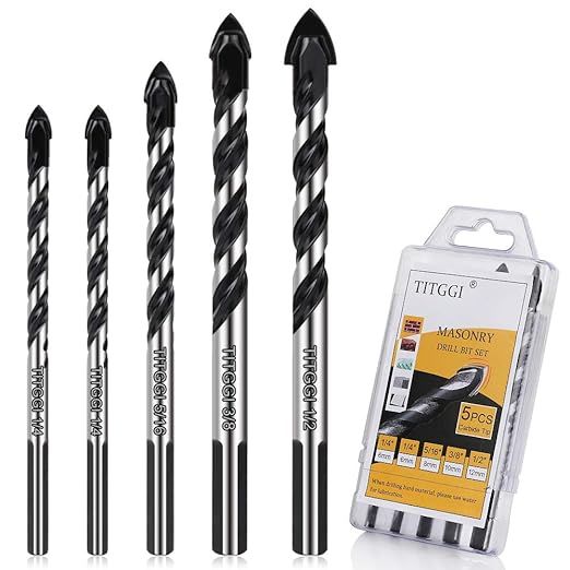 TITGGI Concrete Drill Bit & Masonry Drill Bit Set, Professional Drill Bit Set (5PCS) for Glass/Brick/Plastic/Cement/Wood/Tile/Etc, Industrial Strength Carbide Drill Bit Tip, 1/4"-1/2" by TITGGI