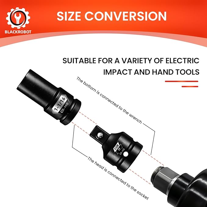 1?쒯 To 3/4?쒶 Impact Socket Adapter, Cr-Mo Steel Exceeds ANSI Standards, Square Drive Reducer for Impact Driver Wrench
