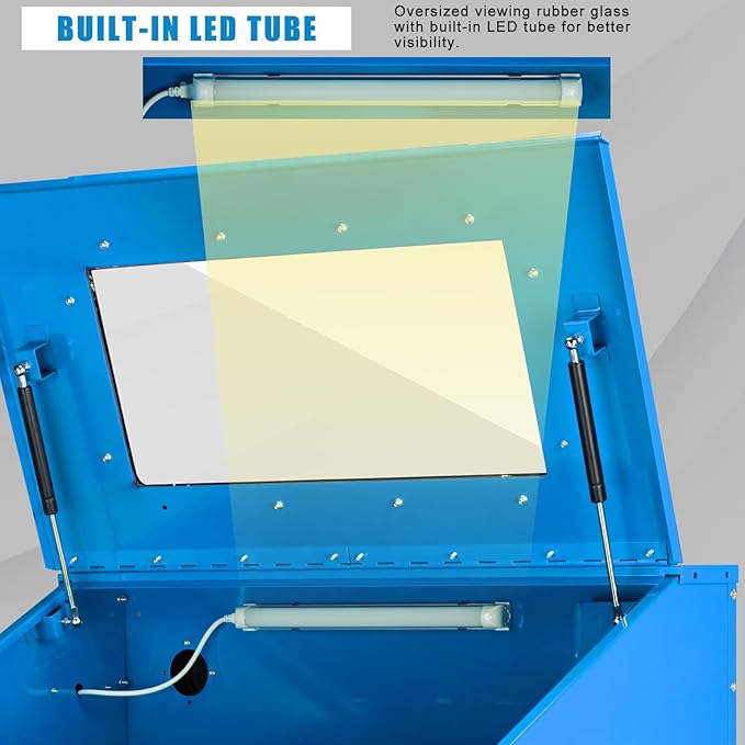 90 Gallon Sandblasting Cabinet,40-80PSI Sand Blasting Cabinet with Glass Viewing Windows/LED Light, Heavy Duty Sand Blaster with 4 Nozzles & Blasting Gun for Paint, Rust Removal Blue