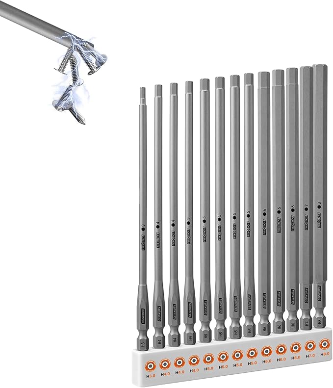 13Pieces Fixedge Screwdriver bit set,6 inches Hex Magnetic Alloy Steel Insert Power Bits Tips with Storage Organizer for Home Repair