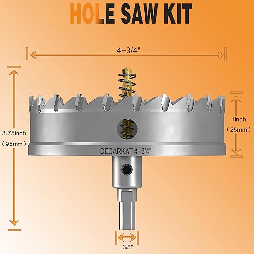 4-3/4" TCT Hole Saws for Hard Metal, Heavy Duty 120mm Tungsten Carbide Tipped Hole Cutters Set with Spring-Loaded Pilot Drill Bits for Stainless Steel, Metal, Iron, and Plastic.
