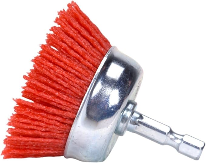 Century Drill & Tool 77221 2" Coarse Nylon End Brush, 80 Grit, 1/4" Quick Change Shank, 4,500 RPM - Nylon Bristles for Metal, Wood, Plastic, Masonry
