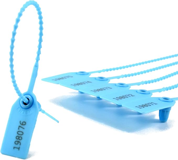 Plastic Tamper Seals, Zip Ties for Fire Extinguishers Pull Tite Security Tags Numbered Disposable Self-Locking Signage Tie 250mm Length (100 PCS, Light Blue)