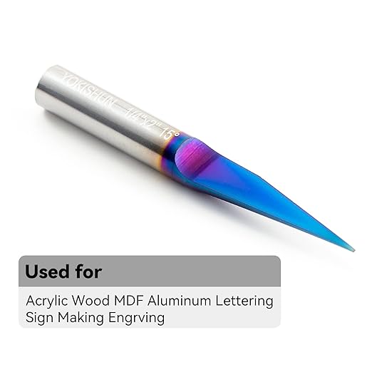 CNC V Bit 15 Degree Engraving Bit 0.005 Tip 1/4 Shank with Nano Blue Coat Solid Carbide V Groove Router Bit for Signmaking Carving