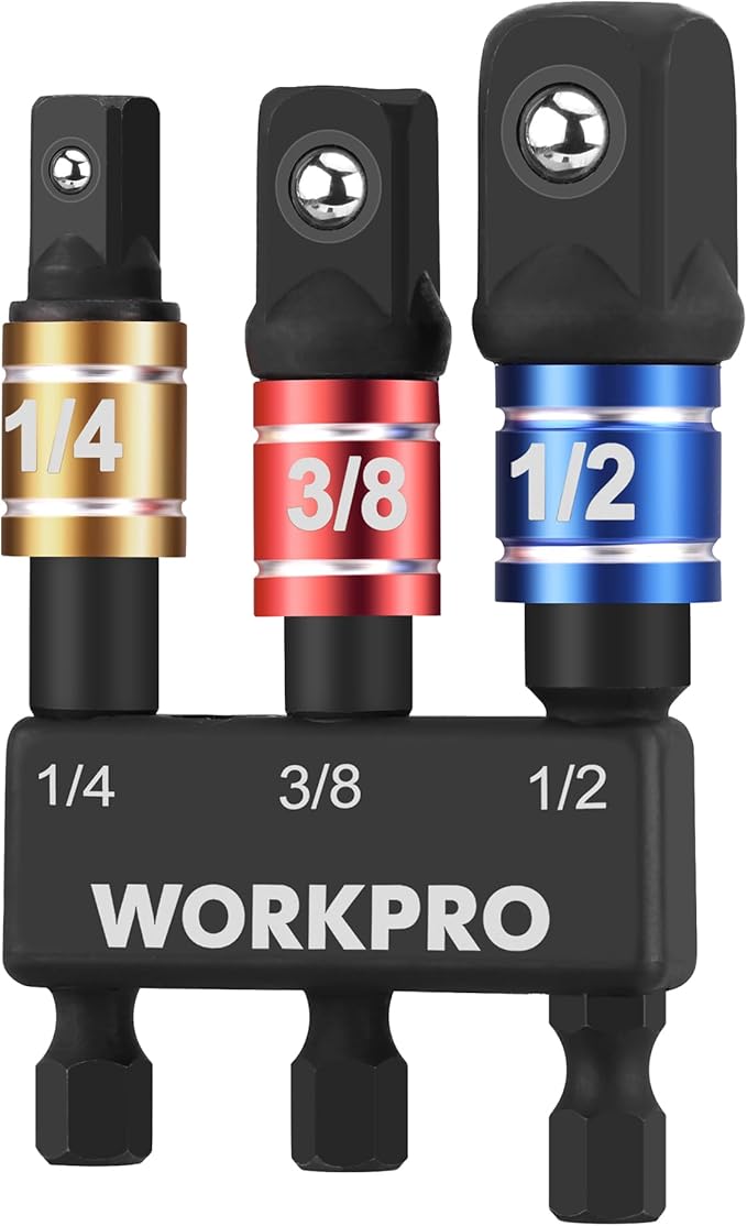 WORKPRO Impact Grade Socket Adapter Set, 1/4", 3/8", & 1/2" Drive, Extension Driver Bit With Holder, for Power Drill to High Torque Impact Wrench