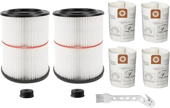 MZY LLC 2 Pack 17816 Filter for Craftsman Shop Vac Filter Cartridge Filter Replacement with 4 Pcs CMXZVBE38749 General Purpose Shop Vacuum Dust Collection Bags for 16 and 20 Gallon Shop Vacuums