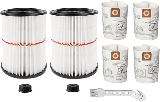 MZY LLC 2 Pack 17816 Filter for Craftsman Shop Vac Filter Cartridge Filter Replacement with 4 Pcs CMXZVBE38749 General Purpose Shop Vacuum Dust Collection Bags for 16 and 20 Gallon Shop Vacuums