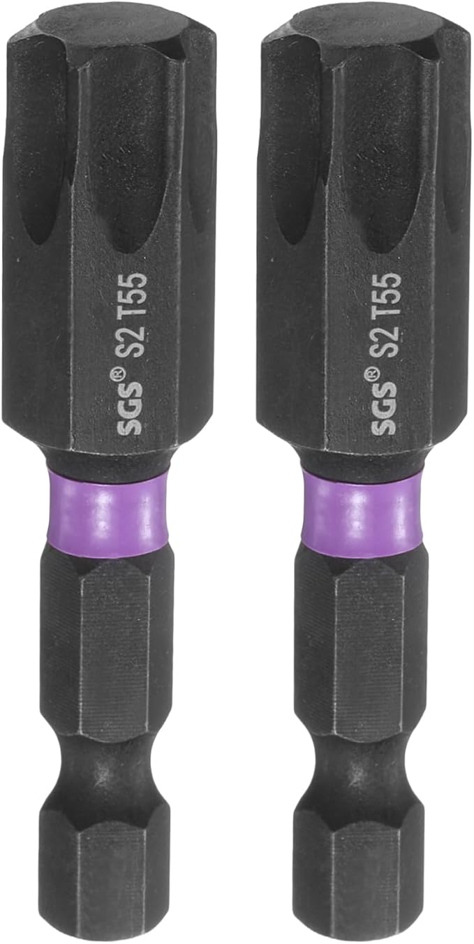 HARFINGTON 2pcs T55 Torx Head Impact Screwdriver Bits 1/4" Hex Shank 2" (50mm) Long Magnetic No Hole Tamper Proof 6 Point Star Screw Driver Drill Bits Phosphate S2 Steel Power Tools