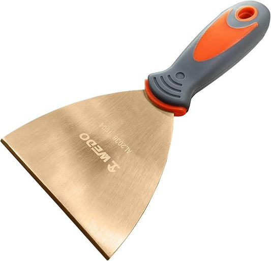 WEDO Non-Sparking Putty Knife with Straight Blade and Comfortable Handle,Spark-free Safety Putty Knife,Durable,Beryllium Copper,Non-Magnetic,DIN Standard,BAM & FM Certificate,75 * 203mm