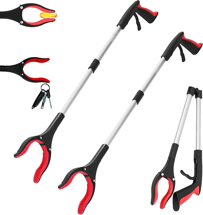 Grabber Reacher Tool - 2 Pack 32??Reacher Grabber Tool with Strong Magnetic and Swivel Head - Heavy Duty Pick Up Stick Grabbers for Seniors, Trash, Surgery Recovery Must Haves Gifts(Red)