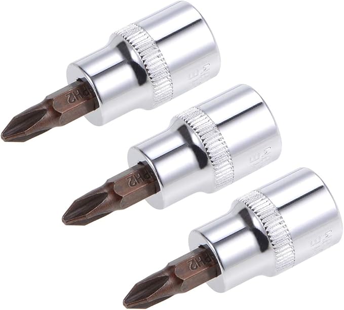 uxcell 3/8" Drive x PH2 Phillips Bit Socket, S2 Steel Bits, CR-V Sockets 48mm Length (For Hand Use Only) 3pcs