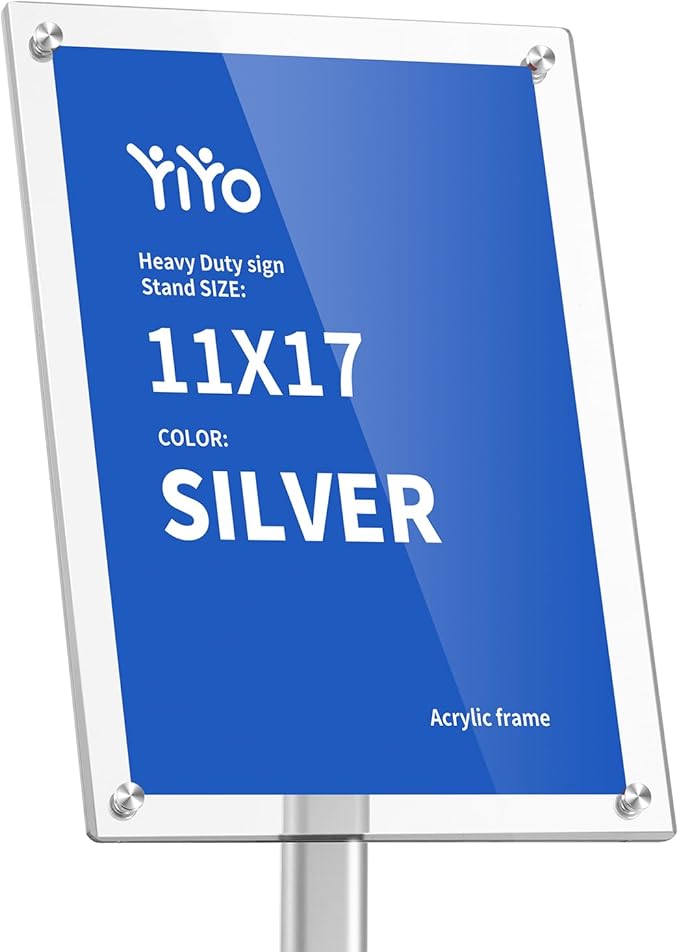 YIYO Sign Stand Poster Stand竊똞djustable heavy duty pedestal Sign Holder Floor Stand竊똞crylic frame floor signage standing for display menu11*17 inch竊똕ilver (acrylic frame 11*17 Sliver)