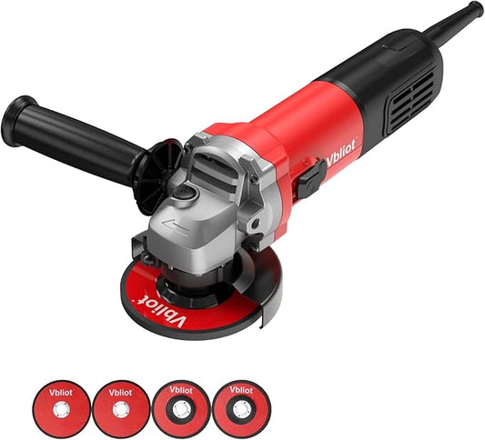 950W Angle Grinder Tool 4.5 Inch 8A Electric 12000RPM Handheld Power Grinders for Cutting and Grinding Metal Stone Wood Polishing, Red