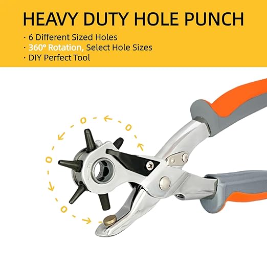 Leather Hole Punch, BILLION GOLD Heavy-Duty Belt Hole Puncher, Multi Sizes Hole Punch Tool for Leather, Belt, Watch Straps, Saddle, Cards