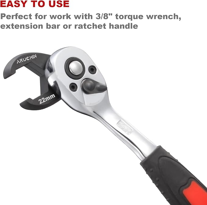 ARUCMIN 3/8" Drive Crowfoot Flare Nut Wrench Set,18-Piece Chrome Vanadium Steel Crows foot Wrench Set SAE & Metric 3/8"-7/8" and 10-22mm with Organizer Box