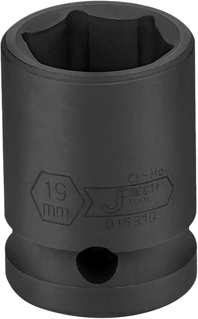 Jetech 1/2 Inch Drive 19mm Standard Impact Socket, Chrome Molybdenum Alloy Steel, 6-Point Design, Metric