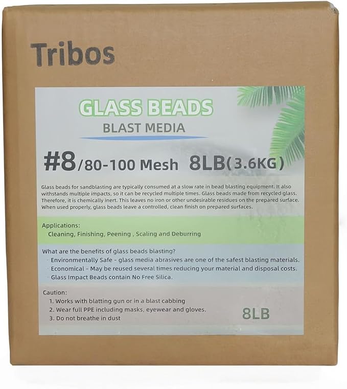 Glass Bead Media for Sandblasting ??8LB Non-Silica Reusable Blasting Abrasive for Rust Removal & Surface Finishing ??Multiple Mesh Options (# 8 (80~100Mesh))