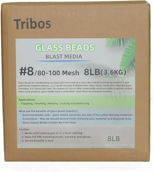 Glass Bead Media for Sandblasting ??8LB Non-Silica Reusable Blasting Abrasive for Rust Removal & Surface Finishing ??Multiple Mesh Options (# 8 (80~100Mesh))