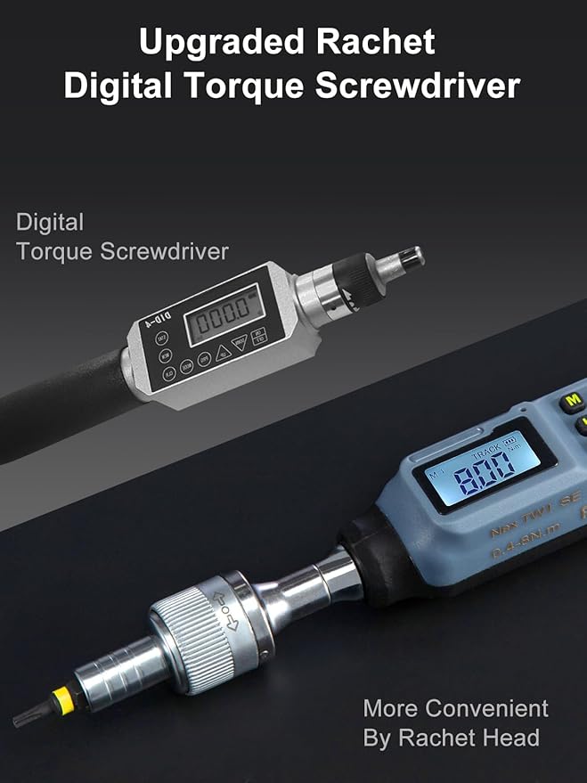 GROWNEER Upgraded Digital Torque Screwdriver, 3.5-70.8 In-lbs/0.4-8 Nm, 1/4'' Drive Inch Pound Rachet Torque Screwdriver Electrician with Buzzer & LED Indicator, Torque Wrench Screwdriver Set