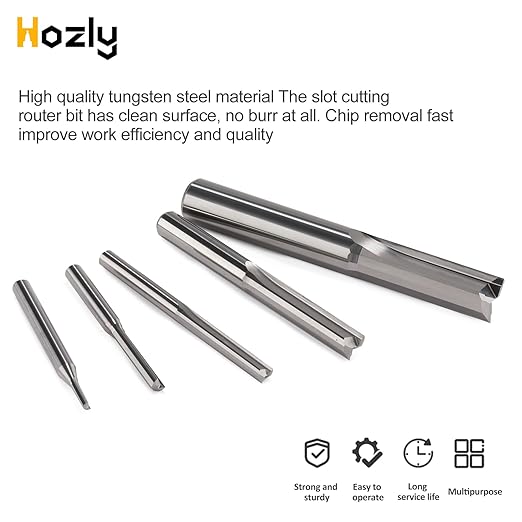 HOZLY 1/8 Inch Straight Router Bits Set (CED 1.0mm 1.5mm 2.0mm 2.5mm 3.175mm) Milling Cutter 2 Flutes Double Edged CNC Cutting Tungsten Steel for Wood MDF Acrylic Milling