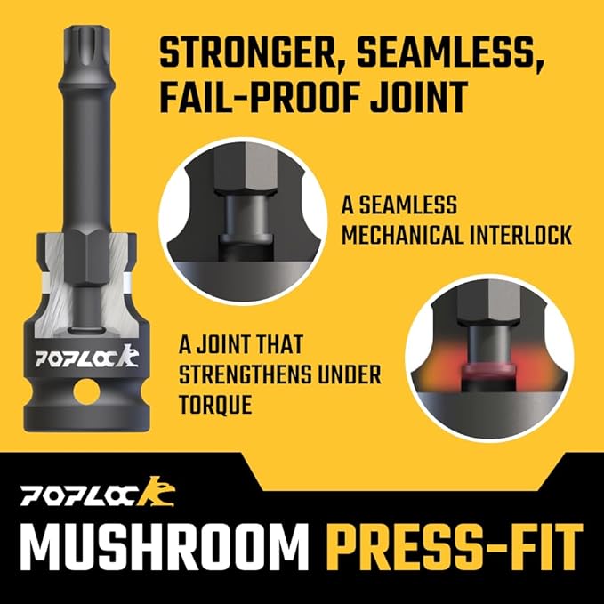Poplock Impact Driver Set | 7-Piece 쩍 inch Drive Star Bit Set (T30?밫70) | 75mm Long Impact Driver Bit Set with 6-Lobed Allen Tips for Torx Fasteners T30 T40 T45 T50 T55 T60 T70