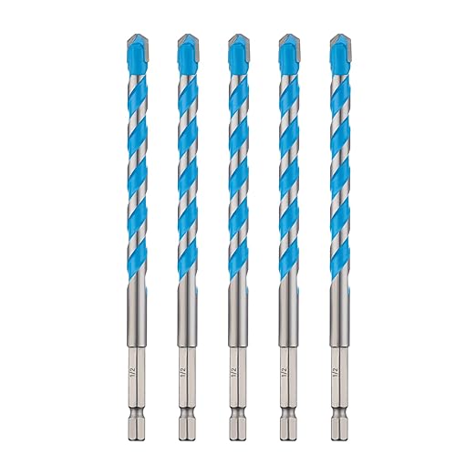 toolant 1/2" Concrete Drill Bit Set & Masonry Drill Bit Set, Shockproof Hex Shank Hammer Drill Bit Set for Glass/Brick/Plastic/Cement/Tile, Industrial Strength Carbide Drill Bit Tip 1/2" Box of 5