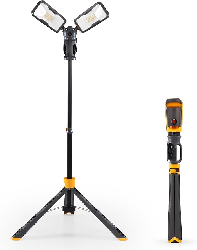 LUTEC ?륶pgraded??6290Max 11000 Lumen 92W Dimmable LED Work Light with Telescoping Tripod, Adjustable Color Temperature Dual-Head Work Light with Stand and 8 Ft 3-Prong Power Cord