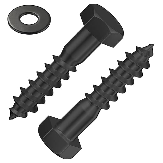 Lag Screws Wood Screws,(80PCS, 1/4"x1", Black) Hex Head Lag Bolts,(6x25) Heavy Duty Lag Screws,304 Stainless Steel Bolts 18-8