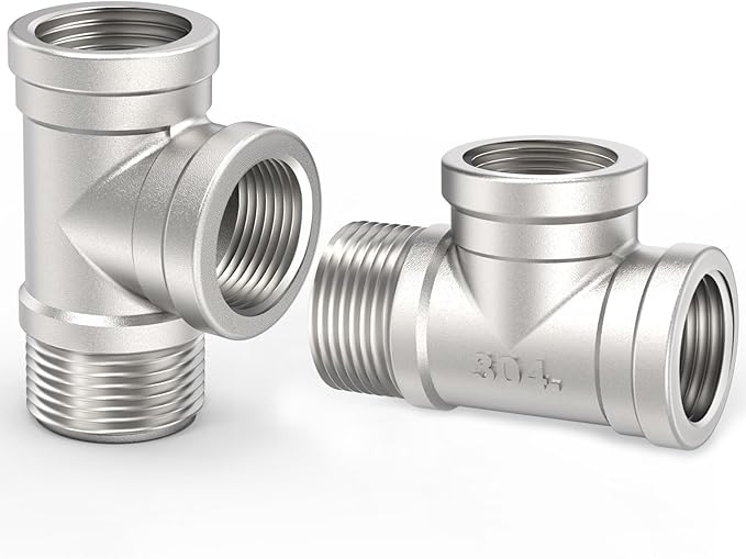 ChillWaves 304 Stainless Steel Pipe Fitting, Male Run Tee 1" NPT Female x 1" NPT Female x 1" NPT Male Thread Adapter(2-PACK)