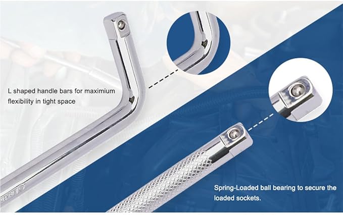 1/2 Drive Length 18 Inch Tool L Handle Socket Wrench, CR-V Heavy-Duty, Socket head lock onto ratchets and torque wrench extensions, Double-end L Shape Extension Bar.