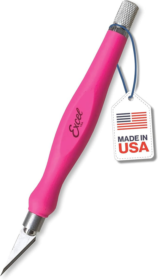 Excel Blades Fit Grip Craft Knife With #11 Ultra-Sharp Carbon Steel Angled Blade ??Precision Hobby Knife with Contoured Rubberized Grip for DIY, Art Crafts, and Model Projects ??Pink, Made in the USA