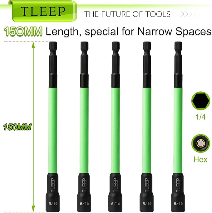 150MM 5/16" Magnetic Power Nut Driver Set for Impact Drill, 1/4" Hex Head Drill Bit Set SAE Screwdriver Socket Set, Chrome Vanadium Steel Quick Change Chuck Socket Wrench Nut Setters