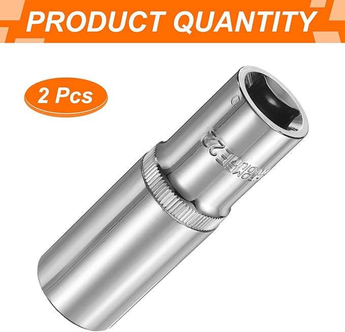 HARFINGTON 2pcs E-Torx Socket 1/2" Drive E22 Star Female Socket 3.1" Length External Torx Deep Sleeve Chrome Plating 6 Point Spline Sleeve for Auto Repairs Home Maintenance