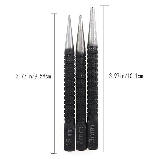 3PCS Black High Carbon Steel Centre Combination Punch 1.5/2/3mm Mechanical Repair and Installation Hole Cutting and Positioning Tool Used for Application Marking Indentation